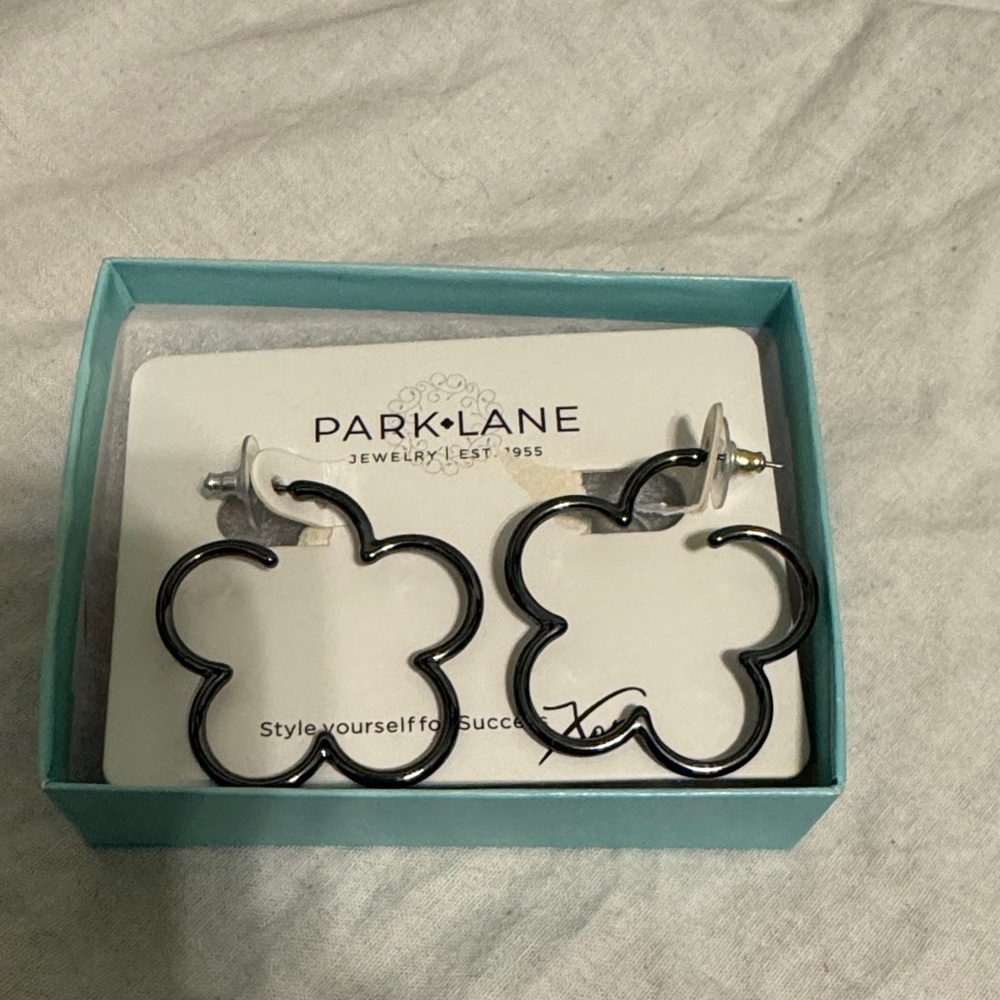 Park Lane Black Floral Hoop Earrings
